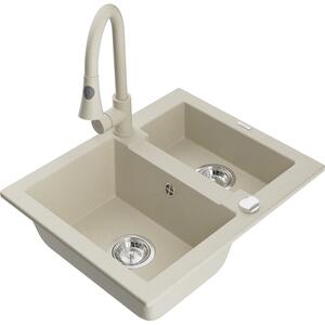 Mexen Carlos chiuvetă de granit cu 1,5 camere cu baterie de bucătărie Elia, bej - 6518-69-670101-69