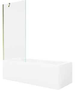 Mexen Cubik cadă dreptunghiulară 160 x 70 cm cu carcasă și paravan cu 1 canat de 80 cm, transparent, auriu
