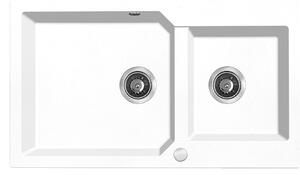 Kuchinox Milos, chiuveta granit cu 2 compartimente 860x500x215 mm + sifon, alb mat, LAV-SPM_6208