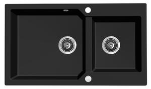 Kuchinox Milos, chiuveta granit cu 2 compartimente 860x500x215 mm + sifon, negru mat, LAV-SPM_B208
