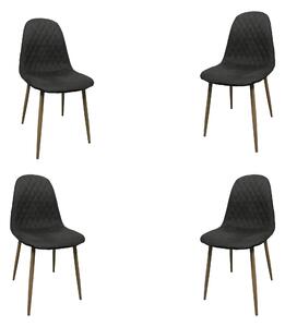 Set 4 scaune dining Mindy, stil scandinav, textil imitație piele, picioare metalice, gri inchis