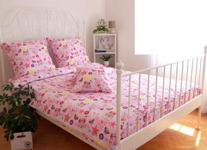 Lenjerie de pat pentru o persoana cu husa elastic pat si perna dreptunghiulara, Princess, bumbac ranforce, multicolor