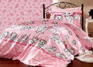 Lenjerie de pat pentru o persoana cu husa elastic pat si fata perna dreptunghiulara, Barbie, bumbac ranforce, gramaj tesatura 120 g mp, multicolor