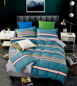Lenjerie de pat pentru o persoana cu husa elastic pat si fata perna dreptunghiulara, Zhangye, bumbac mercerizat, multicolor