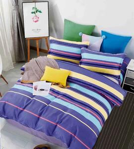 Lenjerie de pat pentru o persoana cu husa elastic pat si fata perna dreptunghiulara, Apenzell, bumbac mercerizat, multicolor