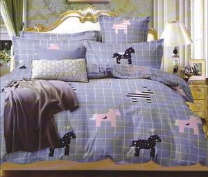 Lenjerie de pat pentru o persoana cu husa elastic pat si fata perna dreptunghiulara, Meteora, bumbac mercerizat, multicolor