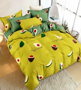 Lenjerie de pat pentru o persoana cu husa elastic pat si fata perna dreptunghiulara, Mauna, bumbac mercerizat, multicolor