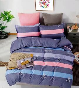 Lenjerie de pat pentru o persoana cu husa elastic pat si fata perna dreptunghiulara, Bagan, bumbac mercerizat, multicolor
