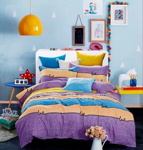 Lenjerie de pat pentru o persoana cu husa elastic pat si fata perna dreptunghiulara, Iguazu Falls, bumbac mercerizat, multicolor