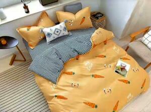 Lenjerie de pat pentru o persoana cu husa elastic pat si fata perna dreptunghiulara, Moraine, bumbac mercerizat, multicolor