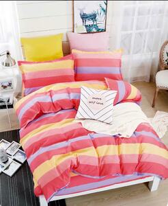 Lenjerie de pat pentru o persoana cu husa elastic pat si fata perna dreptunghiulara, Pilons, bumbac mercerizat, multicolor