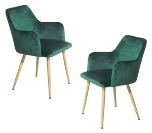 Set 2 scaune dining de tip fotoliu Sella, catifea, verde
