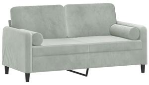 Canapea cu 2 locuri cu pernuțe, gri deschis, 140 cm, catifea