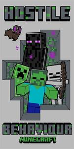 Prosop pentru copii, gri, din bumbac 70x140 cm Minecraft Hostile Behaviour – Jerry Fabrics