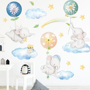 Autocolant de perete „Elefanți pe nori” 86x111 cm