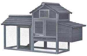 PawHut Coteț prefabricat din lemn pentru 2 găini cu gard pentru grădină 150.5 x 54 x 87cm, gri închis