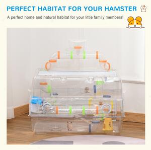 PawHut Cusca pentru Hamesteri multi-nivel cu Tuburi Φ6cm, Casuţa pentru Hamsteri cu trapa si Accesorii din Plastic Transparent
