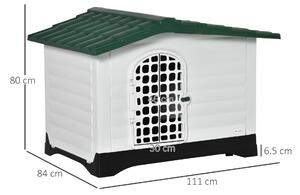PawHut Casuţa Culcuş pentru Caini de Exterior din Plastic cu Uşa si Fereastra, 111x84x80cm, Alba, Verde