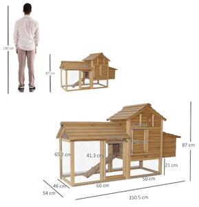 PawHut Coteț Prefabricat din Lemn pentru 2 Găini cu Gard pentru Grădină 150.5 x 54 x 87cm
