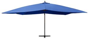 Umbrelă suspendată cu stâlp din lemn, albastru azur, 400x300 cm