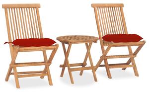 Set mobilier de exterior pliabil, cu pernă, 3 piese, lemn masiv tec