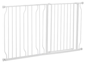 Poarta de Siguranta PawHut pentru Caini din Otel si ABS, Portita pentru Caini Extensibila 75-145cm pentru Scari si Usi, Alb