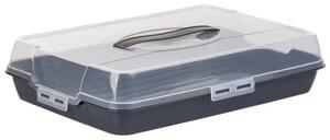 Platou Pufo Cookies cu capac transparent pentru servire torturi, prajituri, briose, produse de patiserie, 40 x 28 cm, gri
