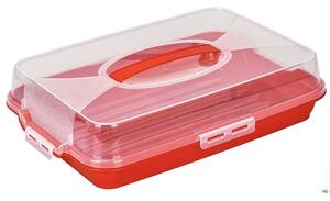 Platou Pufo Cookies cu capac transparent pentru servire torturi, prajituri, briose, produse de patiserie, 40 x 28 cm, rosu