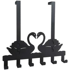 Cuier metalic pentru usa in forma de lebada, cu carlige – suport decorativ și practic pentru haine și accesorii, 33 x 18 cm, negru