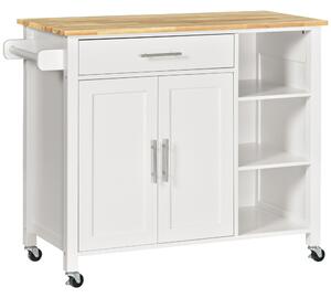 HOMCOM Carucioare de bucatarie cu 4 roți, 3 rafturi, pentru sufragerie, din MDF, Lemn și Cauciuc, 107.5x48x89 cm, Alb | Aosom Romania