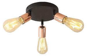 Plafonieră Industrială Klausen Straight PL3, 3xE27, Metal Negru cu Cupru, 12.5x30.5x30.5 cm, Design Modern pentru Tavane Joase, Eficientă