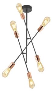 Candelabru Industrial Klausen Straight 6, Metal Negru si Cupru, 6xE27, 50x50x75 cm, Corp Iluminat Modern pentru Dining si Living, Design Elegant