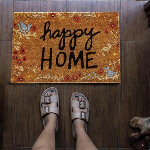 Covor de intrare Pufo cu mesaj amuzant, Happy Home, 60 x 40 cm, maro