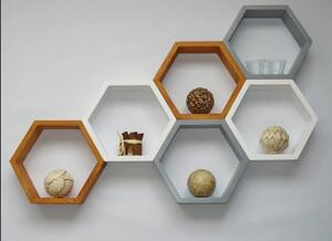 Set 6 rafturi de perete din lemn, in forma hexagonala, cu prindere ascunsa, Circus mediu, multicolor 32.5 x 28 x 9.5 cm