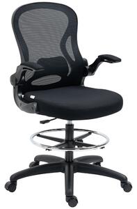 Vinsetto Scaun de Birou Ergonomic, Scaun Rotativ din Plasă, Reglabil pe Înălțime cu Suport pentru Picioare și Cotiere Rabatabile, Capacitate 120kg, Negru | Aosom Romania