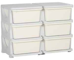 HOMCOM Comodă cu 6 Sertare pentru Copii 3-6 Ani cu Margini Rotunjite, din PP Crem, 75x37x56.5 cm | Aosom Romania