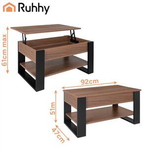 Masă de cafea Ruhhy 92 x 51 cm cu blat rabatabil, spațiu de depozitare și raft