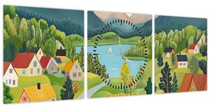 Tablou - Sat în Munți (cu ceas) (90x30 cm)