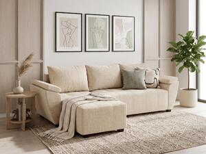 Coltar extensibil de colt LIVARO, crem, reversibil, 305x140 cm
