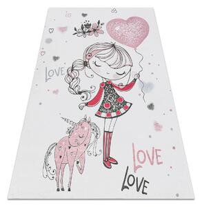 BAMBINO 2644 covor lavabil Fetiță, unicorn pentru copii anti-alunecare - alb / roz
