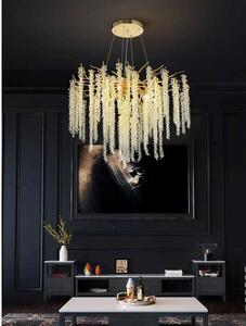 Candelabru auriu Cristal, dulie E14 x 9, diametru 600MM