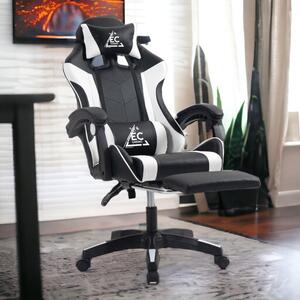 Scaun de gaming negru, cu perna lombara si suport picioare, max 150 kg, 64x116-123 cm, JollyMag, KO24B