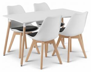 Set de sufragerie 1 + 4, masa alba ADRIA 120x80 cm + scaun alb-negru BALI MARK cu picioare din lemn de fag