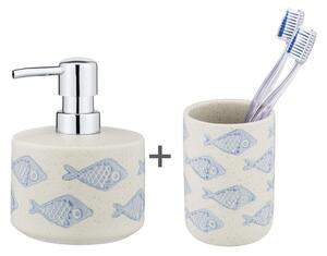 Set de accesorii de baie alb/albastru din ceramică Aquamarin – Wenko