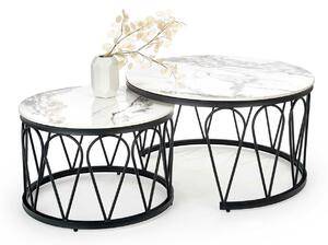 Set de măsuțe de cafea Houston 1361Negru, Marmură albă, 5cm, Piatră sinterizată, Rotund