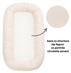 Baby nest ergonomic cu baza respirabila si husa detasabila din muselina Kidizi Airnest Natur