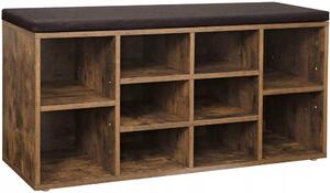 Banchetă depozitare pantofi cu șezut căptușit, maro rustic 104x30x48cm
