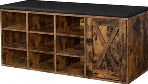 Banchetă depozitare pantofi cu 9 compartimente și dulap, maro rustic 110x30x48cm