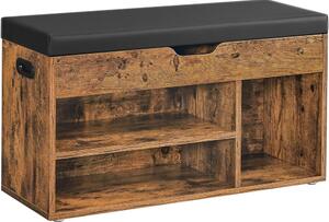 Banchetă depozitare pantofi cu șezut căptușit, maro rustic 80x44x30cm