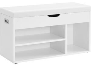 Banchetă depozitare pantofi cu șezut căptușit, alb 80x44x30cm